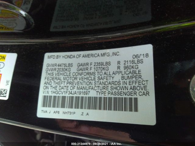 Photo 8 VIN: 1HGCV1F34JA191697 - HONDA ACCORD SEDAN 