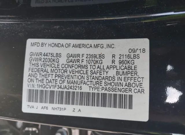 Photo 8 VIN: 1HGCV1F34JA243216 - HONDA ACCORD SEDAN 