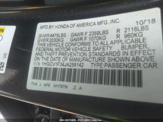 Photo 8 VIN: 1HGCV1F34JA259142 - HONDA ACCORD SEDAN 