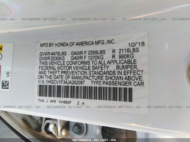 Photo 8 VIN: 1HGCV1F34JA262087 - HONDA ACCORD SEDAN 