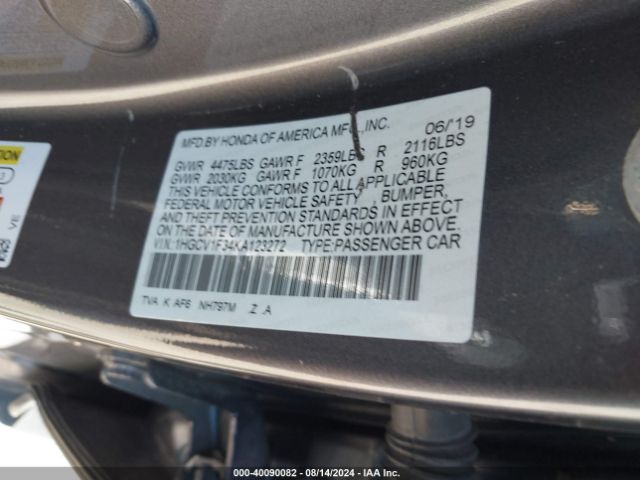 Photo 8 VIN: 1HGCV1F34KA123272 - HONDA ACCORD 