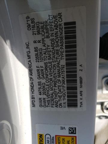 Photo 9 VIN: 1HGCV1F34KA175792 - HONDA ACCORD SPO 