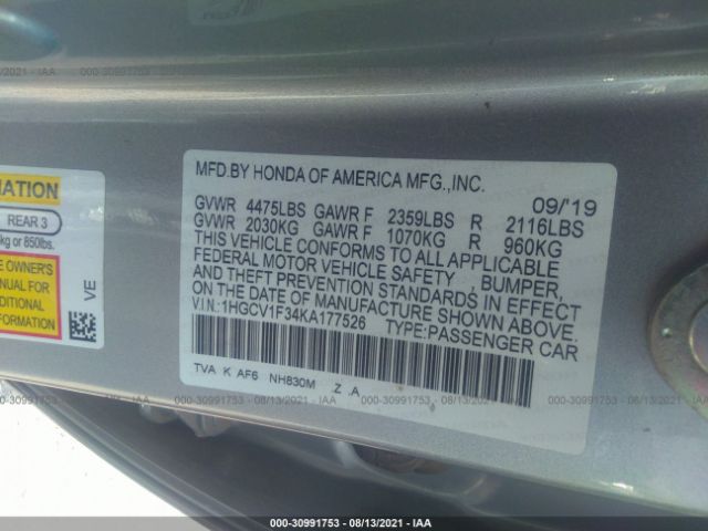 Photo 8 VIN: 1HGCV1F34KA177526 - HONDA ACCORD SEDAN 