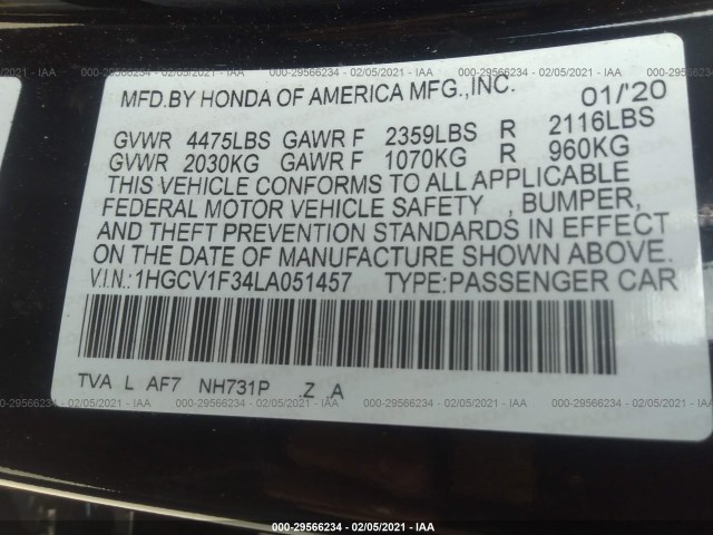 Photo 8 VIN: 1HGCV1F34LA051457 - HONDA ACCORD SEDAN 