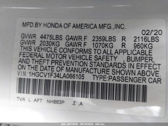 Photo 8 VIN: 1HGCV1F34LA066105 - HONDA ACCORD 