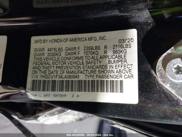 Photo 8 VIN: 1HGCV1F34LA080845 - HONDA ACCORD 