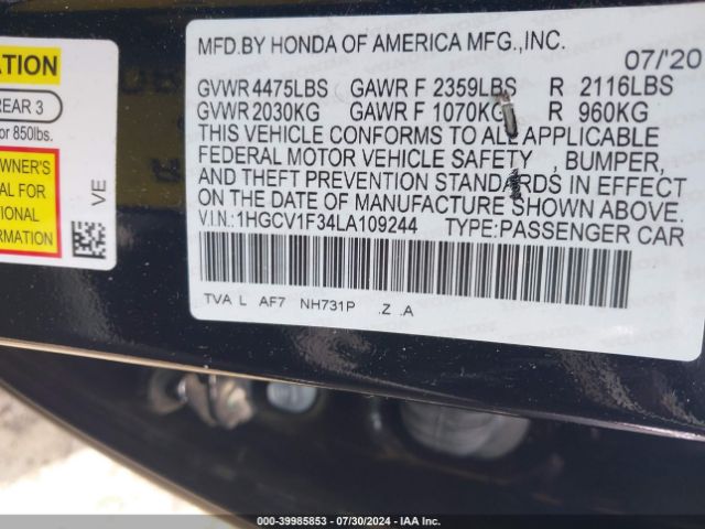 Photo 8 VIN: 1HGCV1F34LA109244 - HONDA ACCORD 