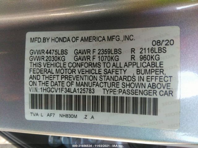 Photo 8 VIN: 1HGCV1F34LA125783 - HONDA ACCORD SEDAN 