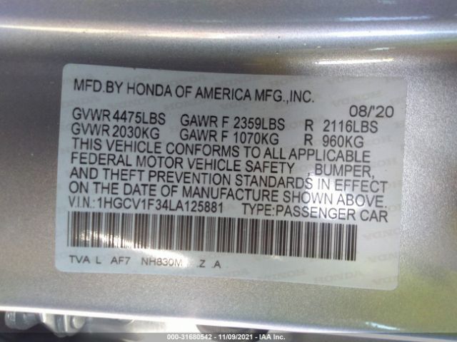 Photo 8 VIN: 1HGCV1F34LA125881 - HONDA ACCORD SEDAN 