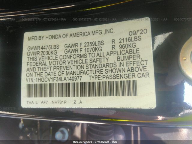 Photo 8 VIN: 1HGCV1F34LA140977 - HONDA ACCORD SEDAN 