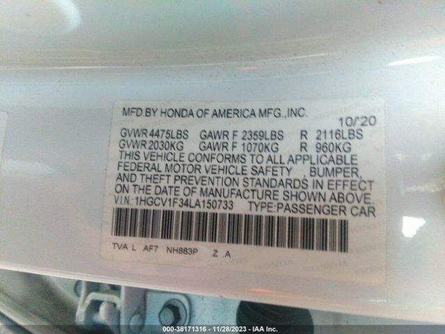 Photo 8 VIN: 1HGCV1F34LA150733 - HONDA ACCORD 