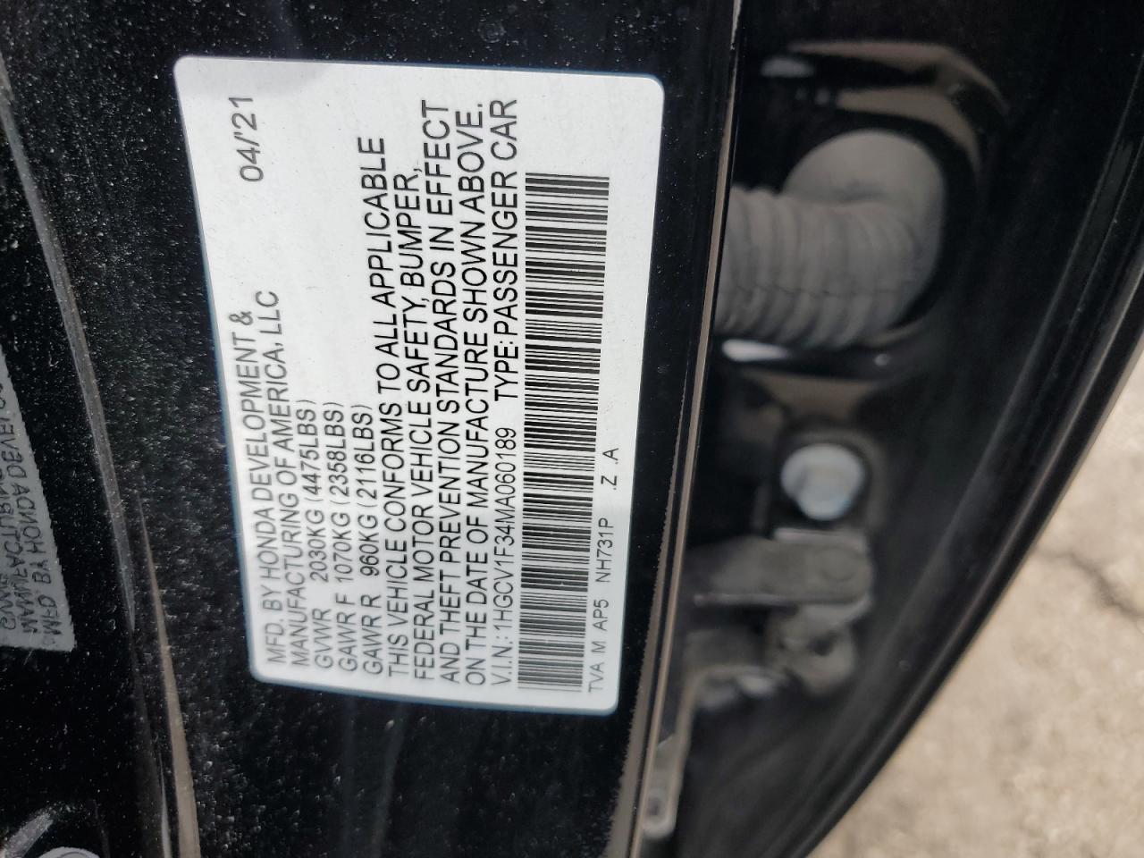 Photo 11 VIN: 1HGCV1F34MA060189 - HONDA ACCORD 