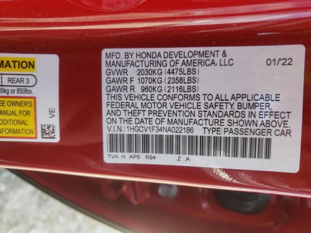 Photo 9 VIN: 1HGCV1F34NA022186 - HONDA ACCORD SPO 