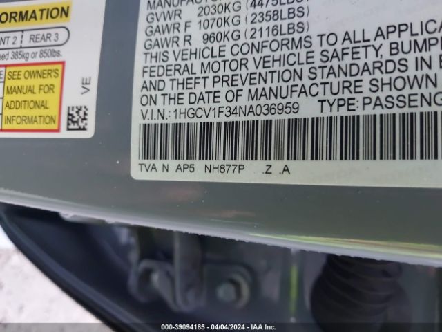 Photo 8 VIN: 1HGCV1F34NA036959 - HONDA ACCORD 