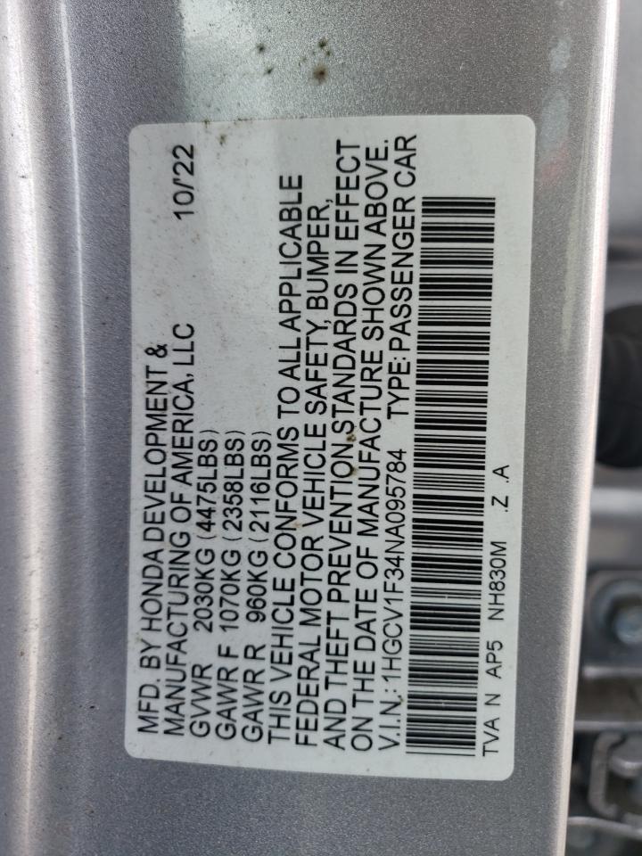 Photo 12 VIN: 1HGCV1F34NA095784 - HONDA ACCORD 