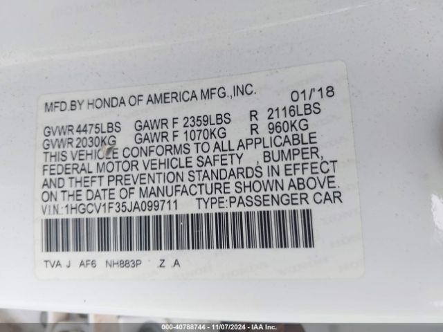 Photo 8 VIN: 1HGCV1F35JA099711 - HONDA ACCORD 