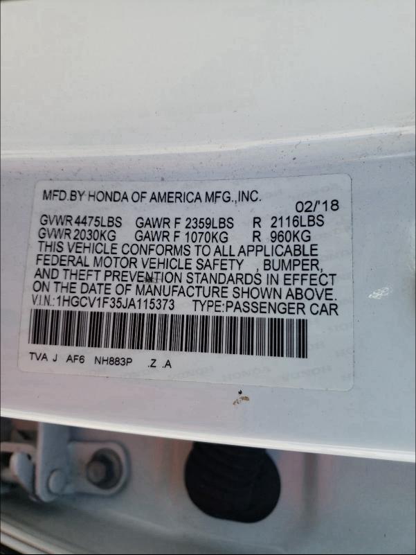 Photo 9 VIN: 1HGCV1F35JA115373 - HONDA ACCORD SPO 