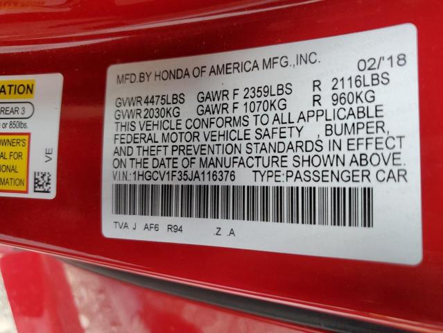 Photo 11 VIN: 1HGCV1F35JA116376 - HONDA ACCORD SPO 