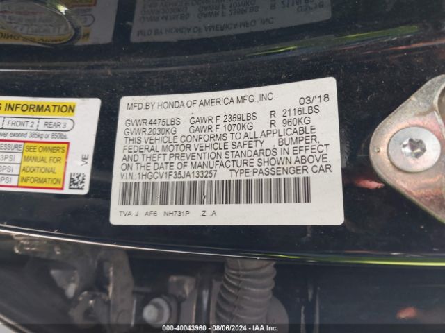 Photo 8 VIN: 1HGCV1F35JA133257 - HONDA ACCORD 