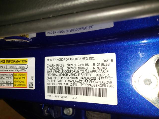 Photo 9 VIN: 1HGCV1F35JA152648 - HONDA ACCORD SPO 