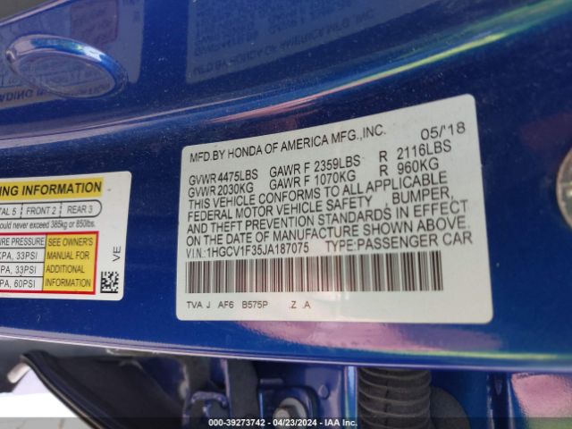 Photo 8 VIN: 1HGCV1F35JA187075 - HONDA ACCORD 