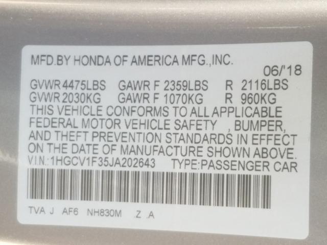 Photo 9 VIN: 1HGCV1F35JA202643 - HONDA ACCORD SPO 