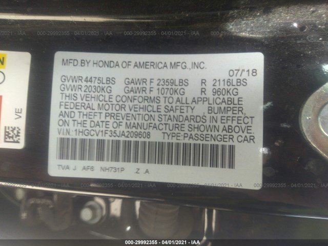 Photo 8 VIN: 1HGCV1F35JA209608 - HONDA ACCORD SEDAN 