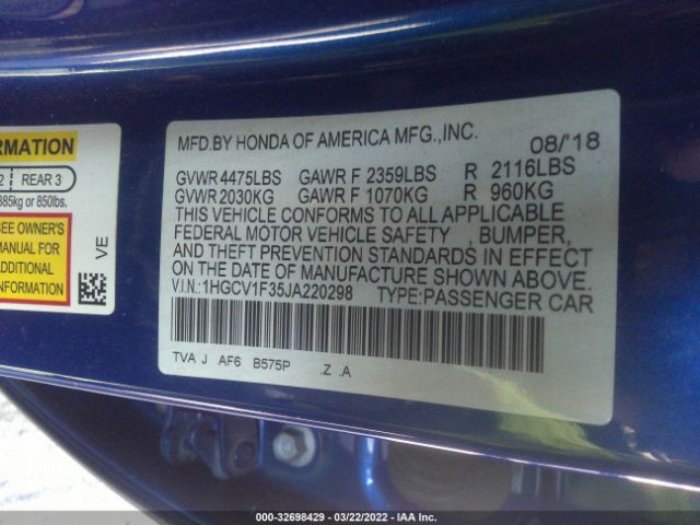 Photo 8 VIN: 1HGCV1F35JA220298 - HONDA ACCORD SEDAN 