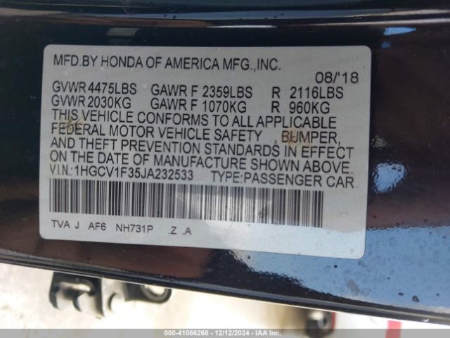 Photo 8 VIN: 1HGCV1F35JA232533 - HONDA ACCORD 