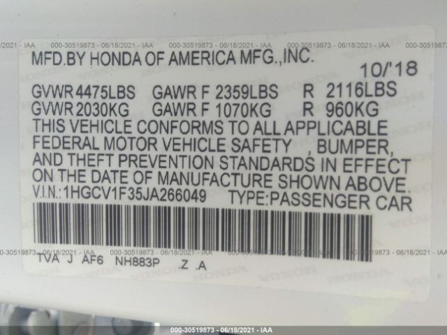 Photo 8 VIN: 1HGCV1F35JA266049 - HONDA ACCORD SEDAN 