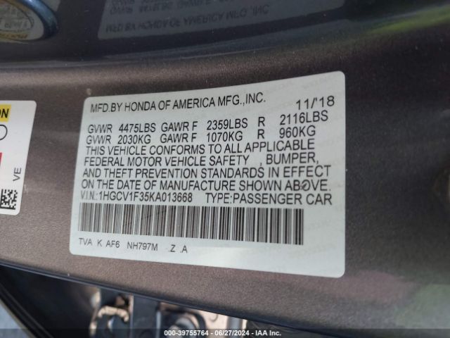 Photo 8 VIN: 1HGCV1F35KA013668 - HONDA ACCORD SPO 