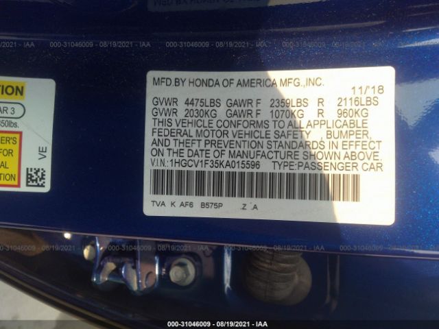 Photo 8 VIN: 1HGCV1F35KA015596 - HONDA ACCORD SEDAN 