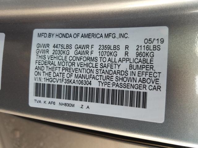 Photo 9 VIN: 1HGCV1F35KA106304 - HONDA ACCORD SPO 