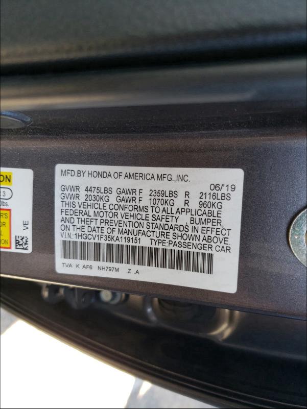 Photo 9 VIN: 1HGCV1F35KA119151 - HONDA ACCORD SPO 