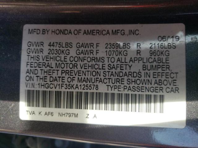 Photo 9 VIN: 1HGCV1F35KA125578 - HONDA ACCORD SPO 