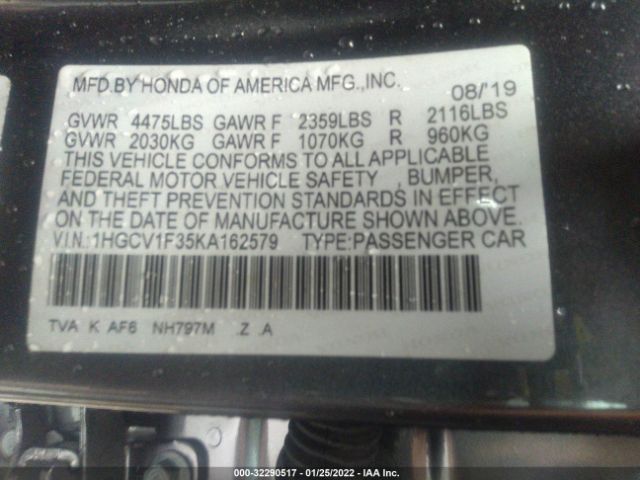 Photo 8 VIN: 1HGCV1F35KA162579 - HONDA ACCORD SEDAN 