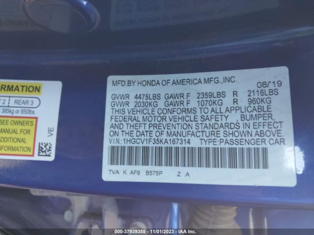 Photo 8 VIN: 1HGCV1F35KA167314 - HONDA ACCORD 