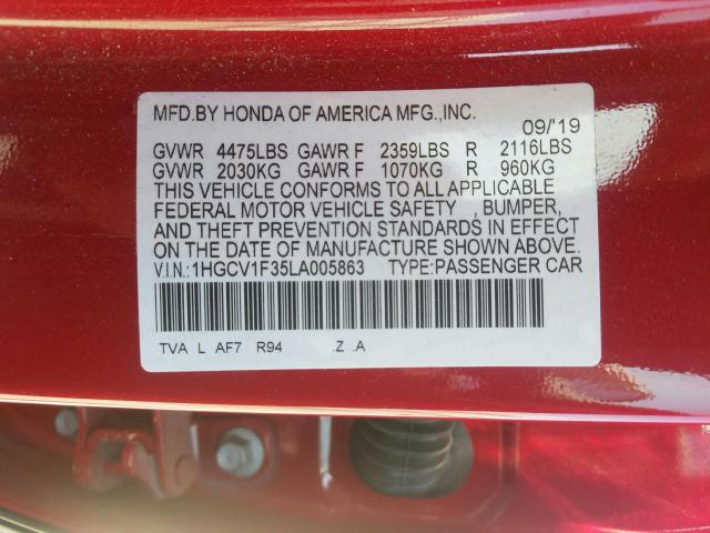 Photo 9 VIN: 1HGCV1F35LA005863 - HONDA ACCORD SPO 