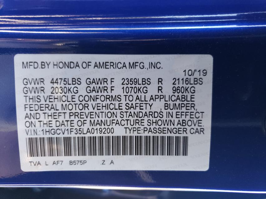 Photo 9 VIN: 1HGCV1F35LA019200 - HONDA ACCORD SPO 