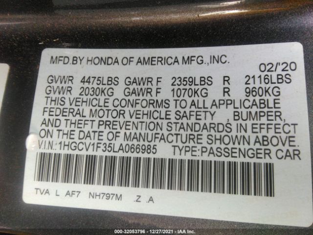 Photo 8 VIN: 1HGCV1F35LA066985 - HONDA ACCORD SEDAN 