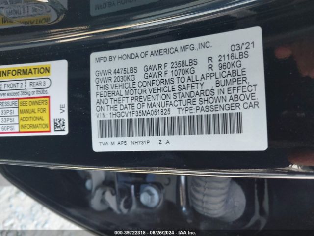 Photo 8 VIN: 1HGCV1F35MA051825 - HONDA ACCORD 