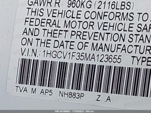 Photo 8 VIN: 1HGCV1F35MA123655 - HONDA ACCORD 