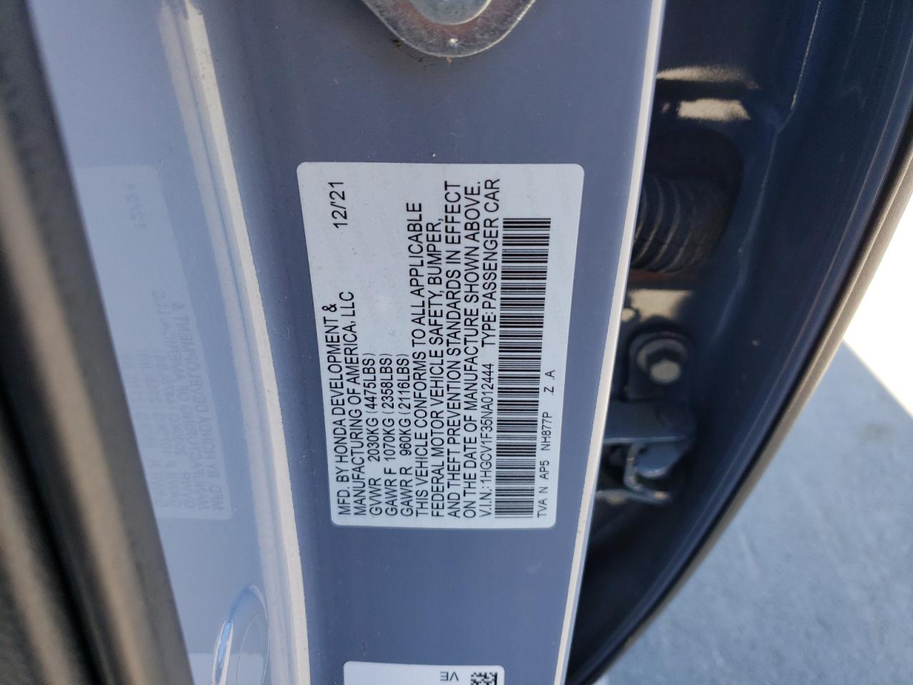 Photo 12 VIN: 1HGCV1F35NA012444 - HONDA ACCORD 