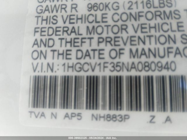 Photo 8 VIN: 1HGCV1F35NA080940 - HONDA ACCORD 