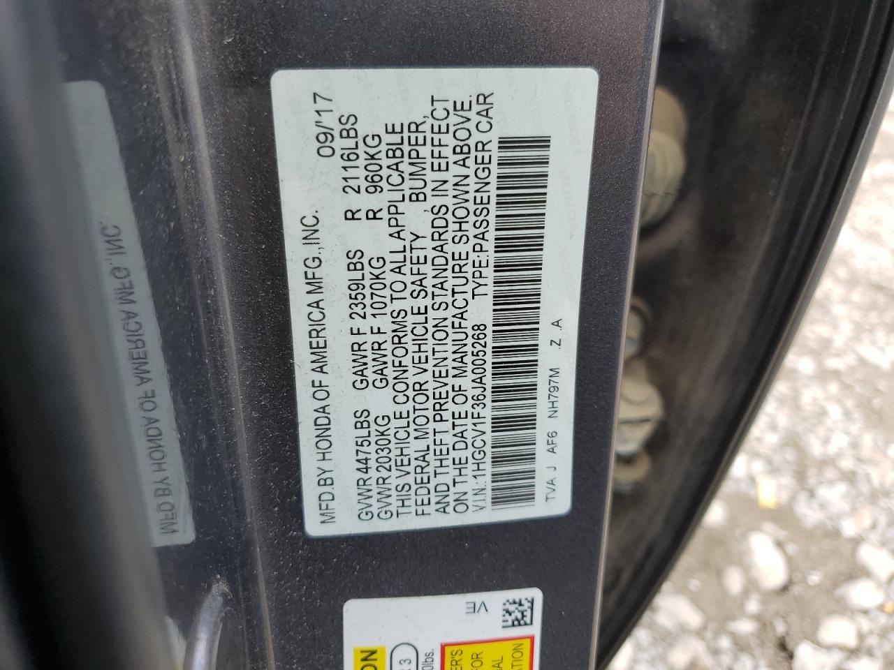 Photo 11 VIN: 1HGCV1F36JA005268 - HONDA ACCORD 