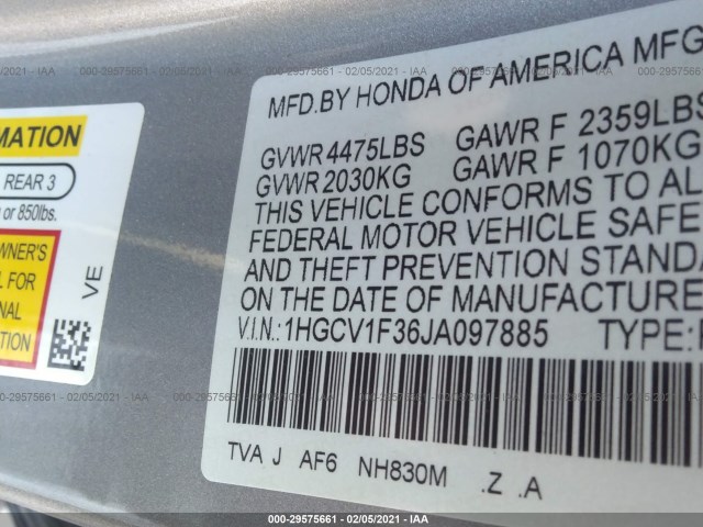 Photo 8 VIN: 1HGCV1F36JA097885 - HONDA ACCORD SEDAN 