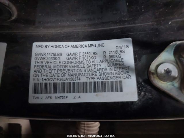 Photo 8 VIN: 1HGCV1F36JA150374 - HONDA ACCORD 