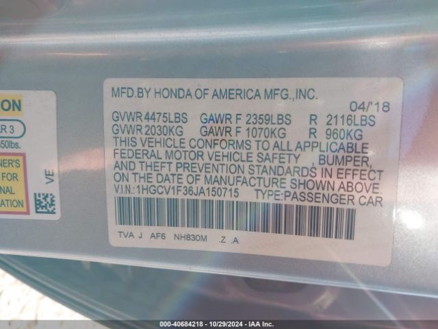 Photo 8 VIN: 1HGCV1F36JA150715 - HONDA ACCORD 