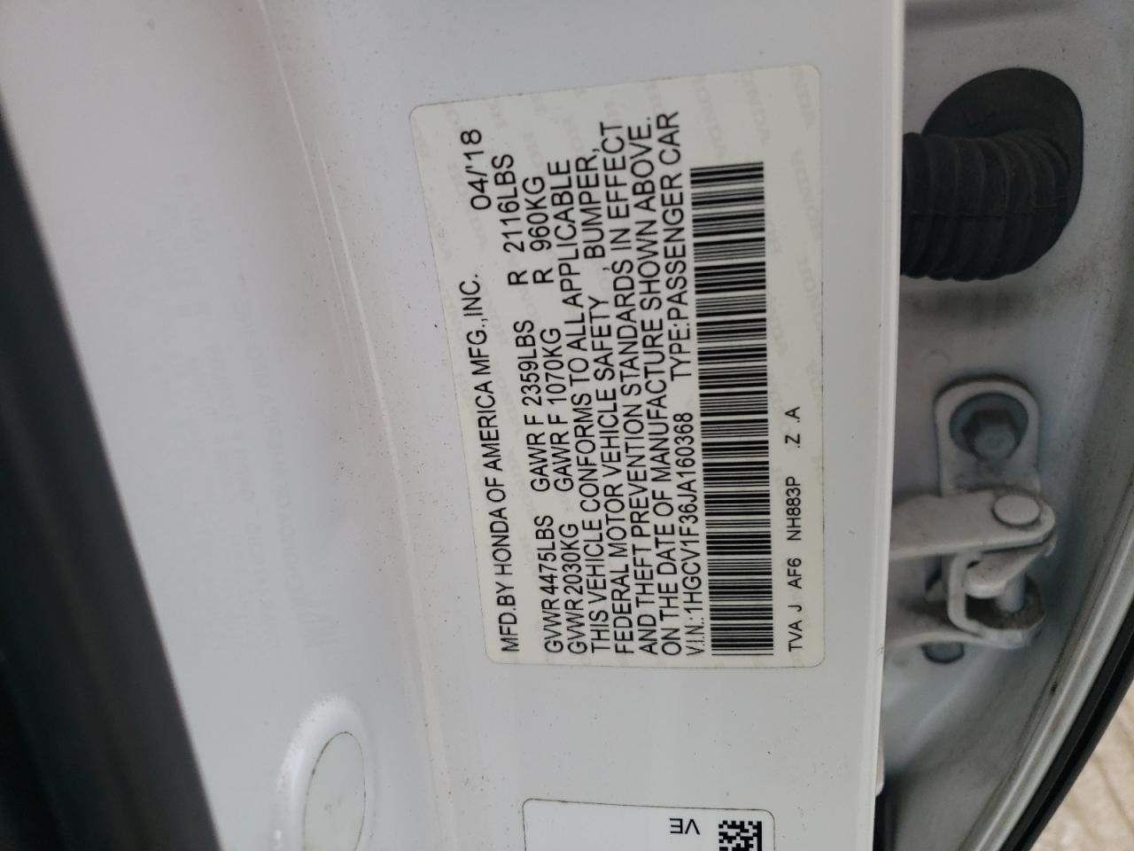 Photo 11 VIN: 1HGCV1F36JA160368 - HONDA ACCORD 