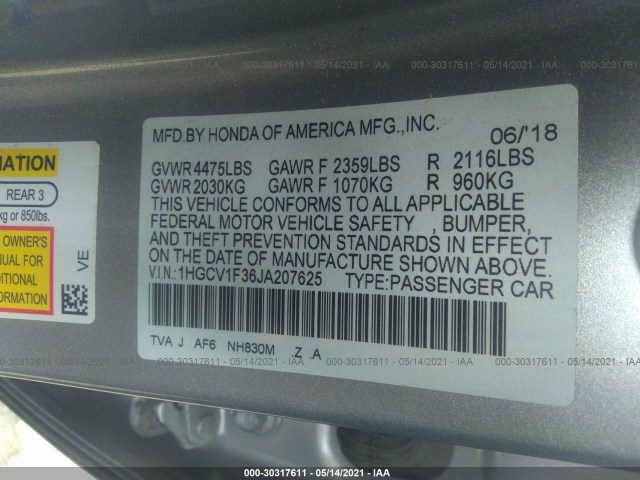 Photo 8 VIN: 1HGCV1F36JA207625 - HONDA ACCORD SEDAN 